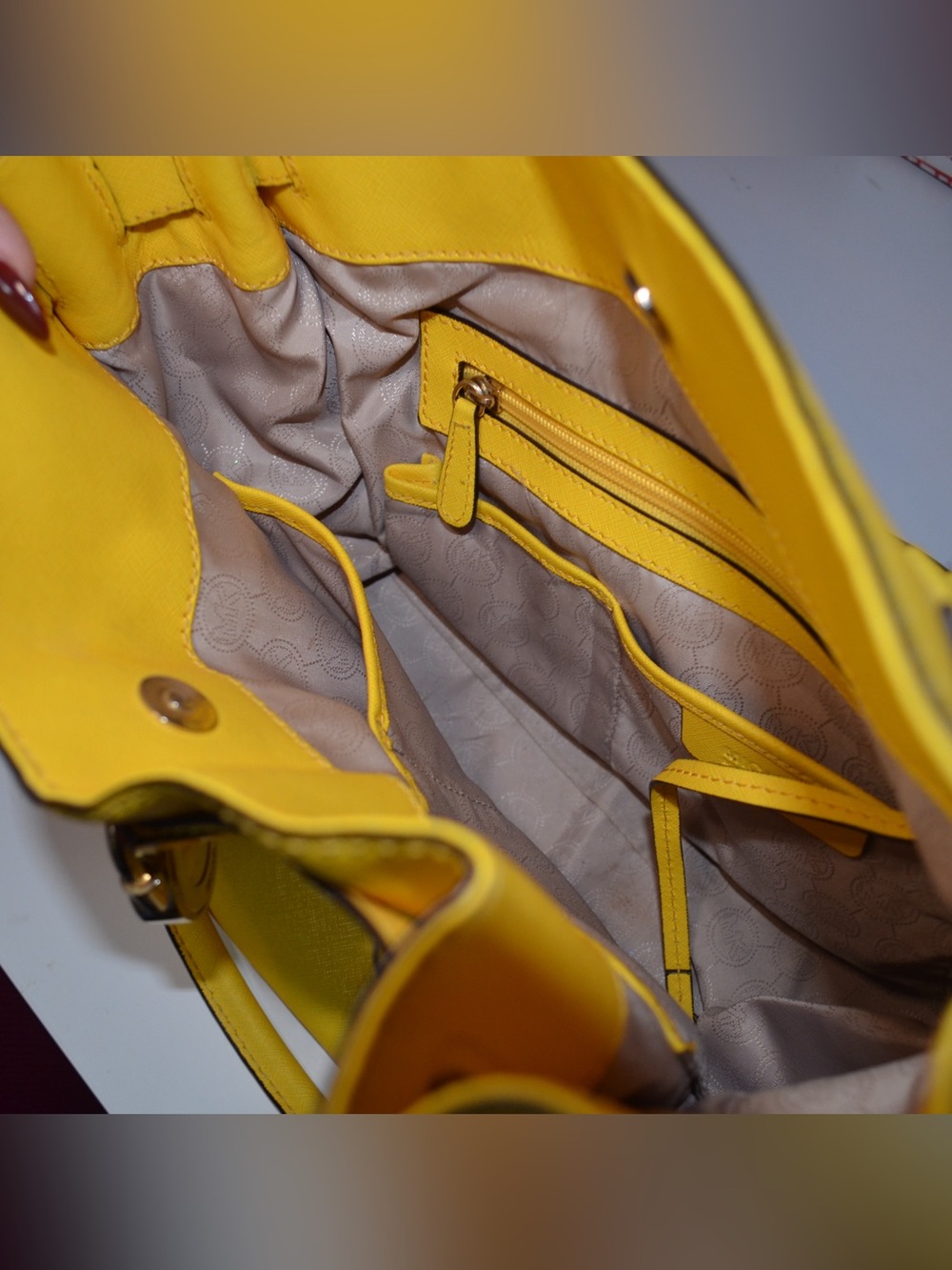 Michael Kors Bright Yellow Leather Tote with Gold Hardware - Picture 4 of 4